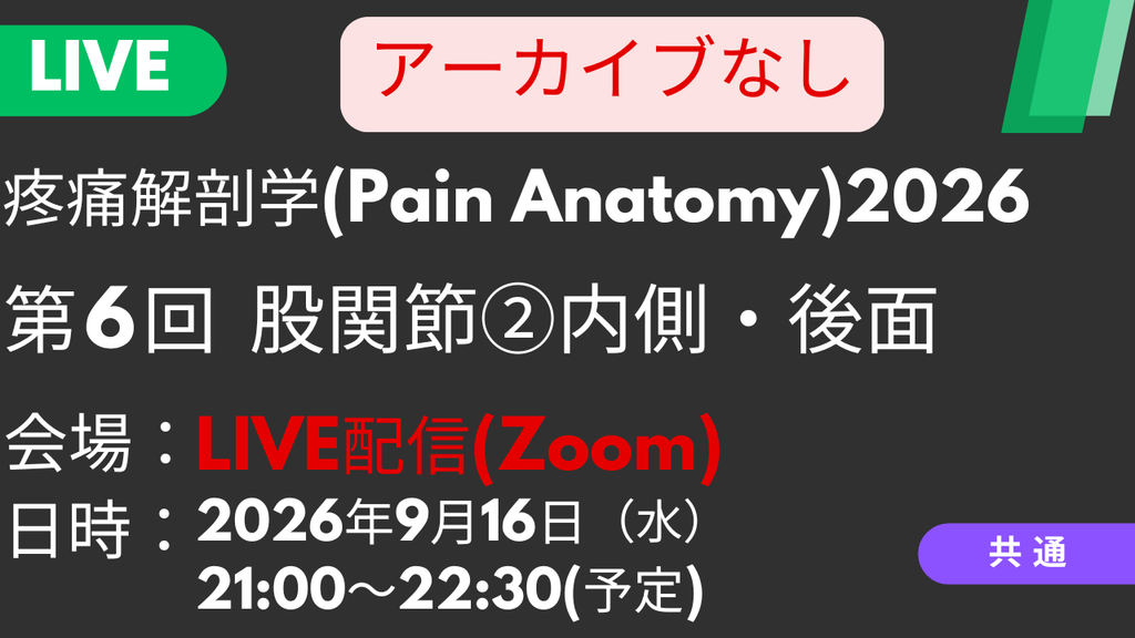 2026年09月16日 疼痛解剖学2026<LIVE配信>⑥股関節2：内側・後面の神経触診