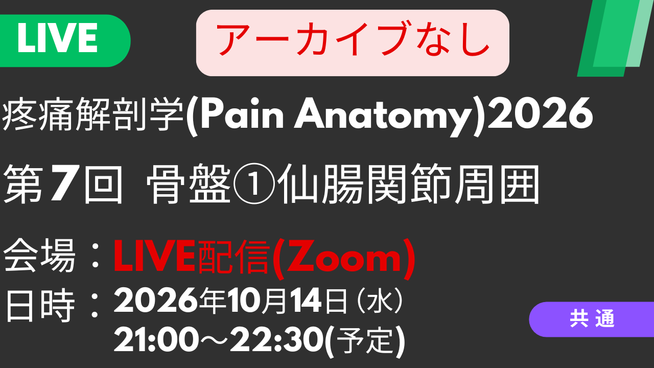 2026年10月14日 疼痛解剖学2026<LIVE配信>⑦骨盤1：仙腸関節周囲の神経触診